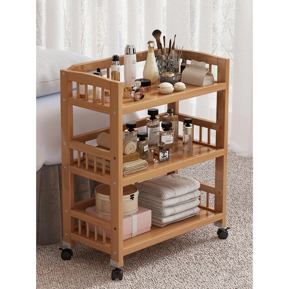 美容院可移动小推车实木多功能置物架子理发店手推工具车角几边几