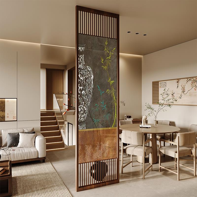宋氏美学新中式实木屏风隔断客厅入户正对门玄关茶室背景座屏花瓶