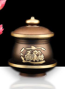 佛前供具纯铜圣水杯观音菩萨家用供水碗带盖紫檀招财进宝小摆件