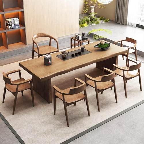 大板实木茶桌家用客厅轻奢现代简约茶台新中式办公室泡茶桌椅组合