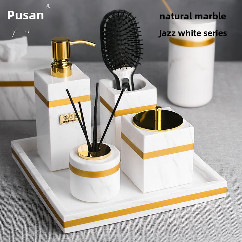 小普居浴室五件套洗漱用品可达豪华酒店浴室水槽洗手液大理石托盘