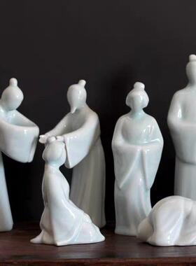 礼义之邦现代中式陶瓷摆件古典人物装饰品客厅玄关雕塑工艺品摆设