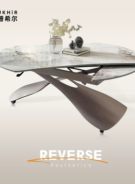 升降茶几餐桌两用一体式岩板现代家用小户型可变圆桌多功能茶几台