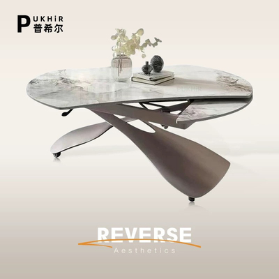 升降茶几餐桌两用一体式岩板现代家用小户型可变圆桌多功能茶几台