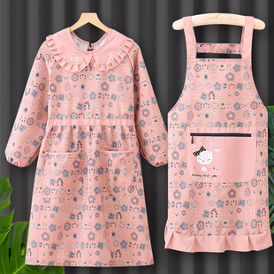 工作服做饭帆布时尚 冬季 纯棉防污罩衣女新款 围裙韩式 护衣 洋气长袖