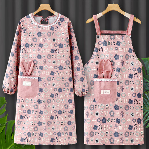 上班长袖围裙女2025新款纯棉工作服罩衣厨房家用可爱夏季薄款做饭