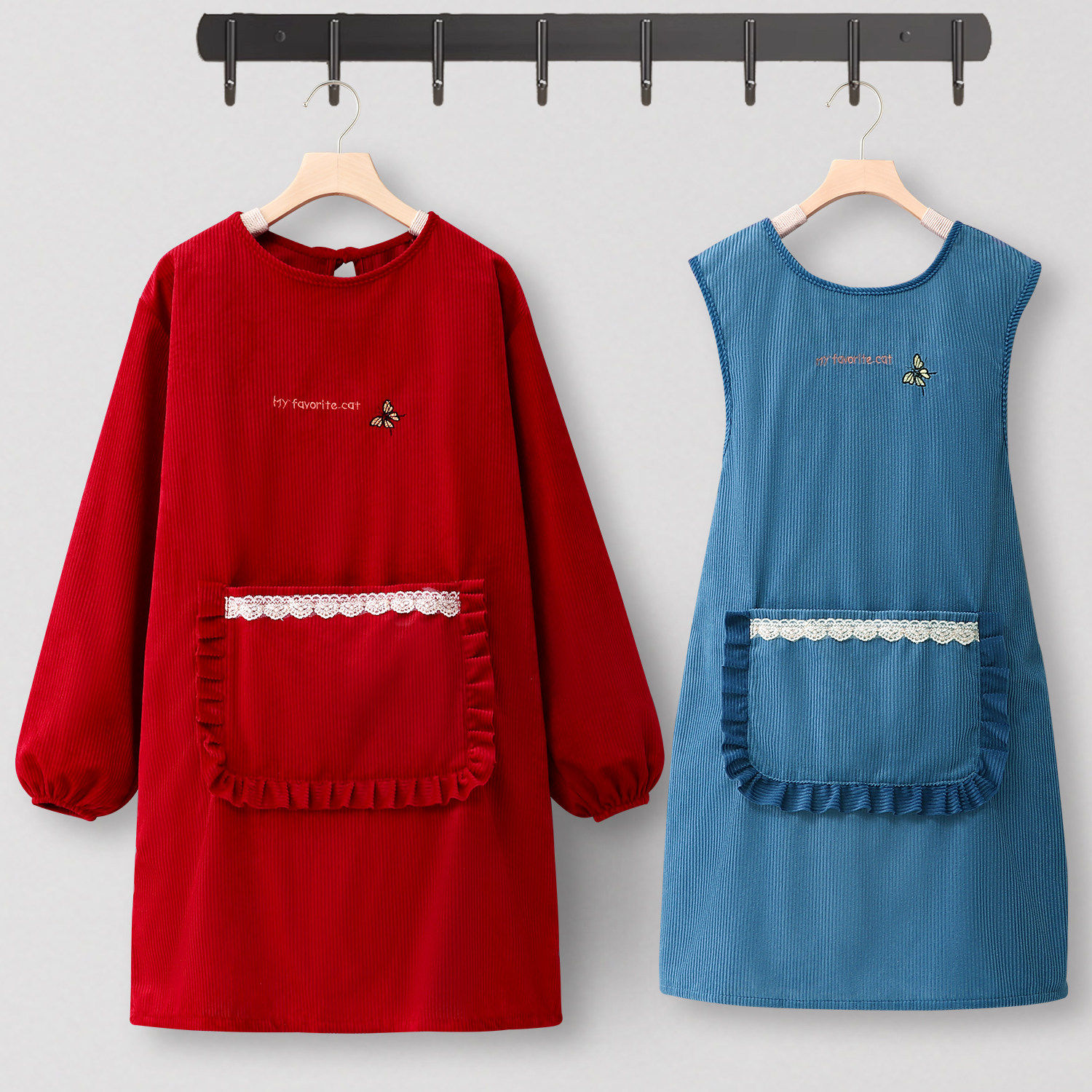 罩衣女新款长袖灯芯绒围裙厨房家用大人网红年轻款工作服上班专用,家庭/个人清洁工具,围裙,淘宝优惠券,粉丝福利购,淘宝优惠卷