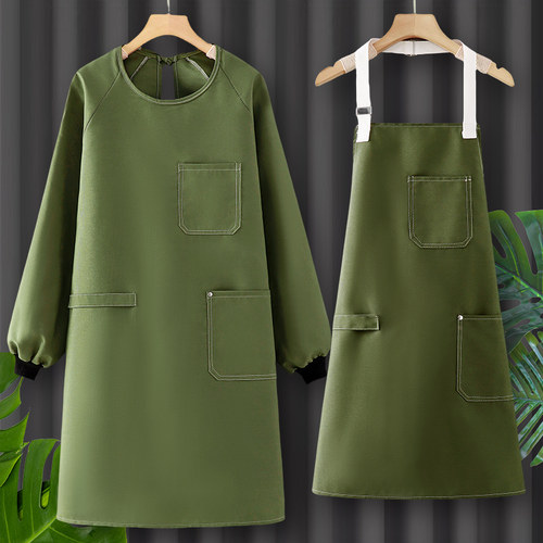 帆布长袖围裙时尚罩衣家用厨房