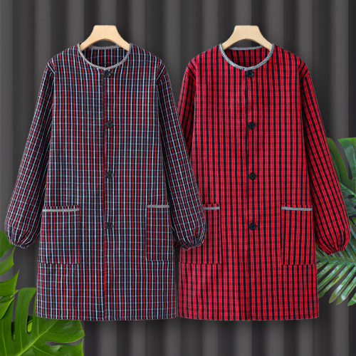 韩式纯棉防油长袖围裙夏季薄款