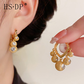 镶钻五福临门耳环女气质时尚 轻奢榴莲耳扣个性 百搭高级感耳饰批发