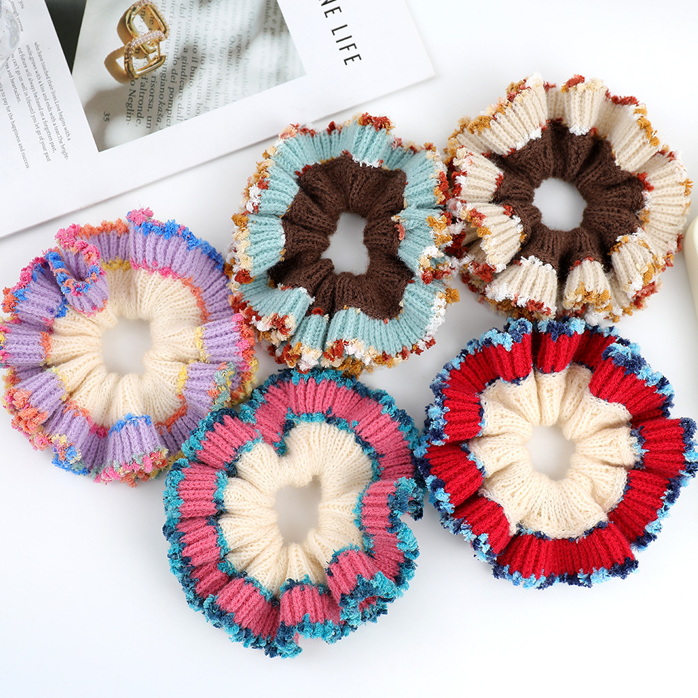 多巴胺拼色针织毛线头发发圈女高级感秋冬新款懒惰风扎发头绳发饰