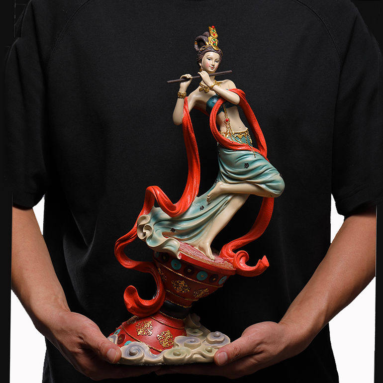 高端新中式敦煌飞天摆件禅意古典人物客厅玄关书柜古风装饰工艺品