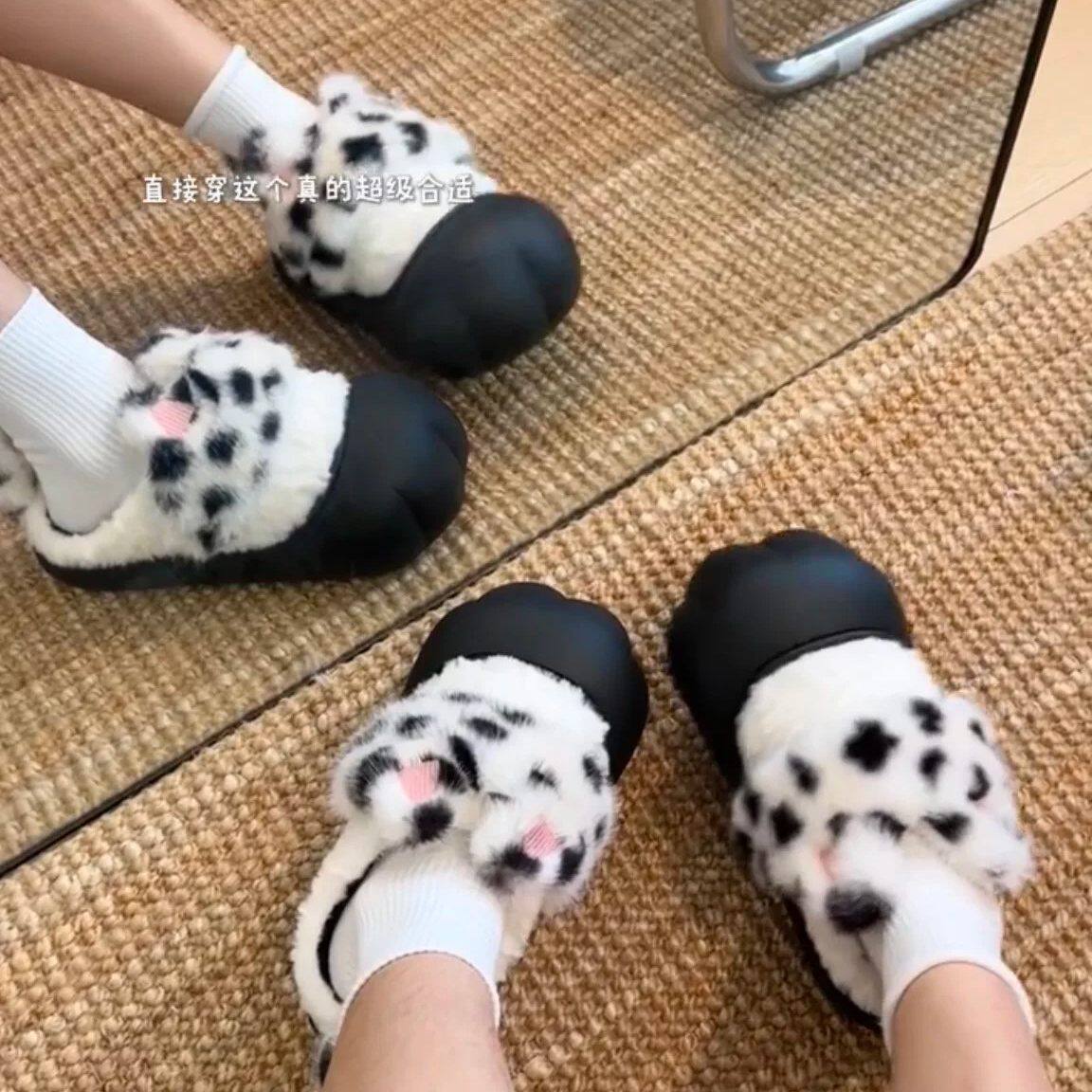 猫爪棉鞋增高包跟拖鞋可爱毛绒冬季保暖厚底防滑女款居家外出鞋子