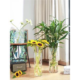 特大号圆形玻璃花瓶简约北欧落地透明直筒富贵竹水养客厅插花摆件