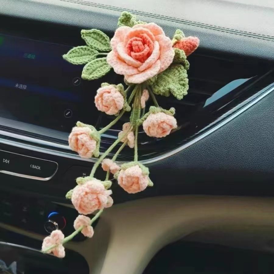 手工毛线钩针编织玫瑰蔷薇花束DIY材料包一路生花车载装饰摆件新