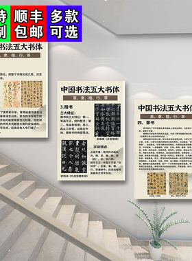 书法教室创意环创布置挂图中国五大书体文化墙面装饰画培训班贴纸