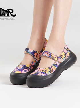 ILR因爱乐诗复古时尚花卉厚底玛丽珍鞋松糕底轻盈舒适休闲女鞋