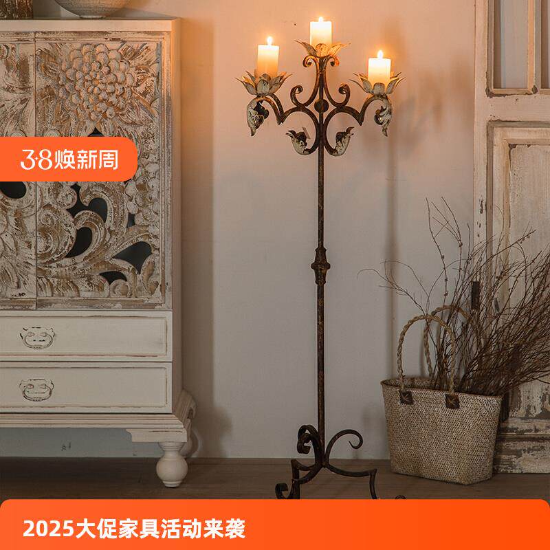 复古蜡烛烛台铁艺装饰法式婚纱拍摄蜡烛台摆件欧式蜡台台面家居