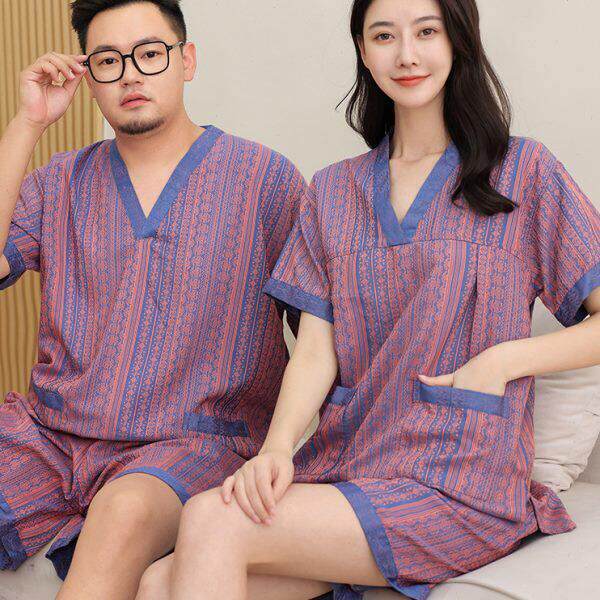 棉质大码汗蒸服男300斤情侣女款浴衣足疗采耳按摩桑拿家居服睡衣