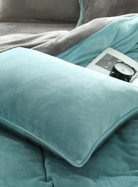 珊瑚绒纯色枕套粉 灰 蓝 绿色双面金貂绒单祇 单人加厚枕头套一对