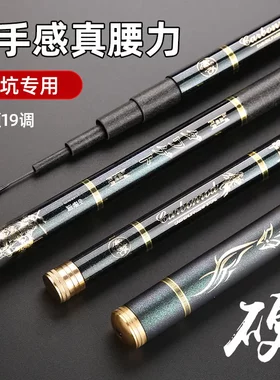 新款日文鱼竿19调6H碳素台钓竿超硬黑坑长节手竿5.4米6.3米鲤鱼竿