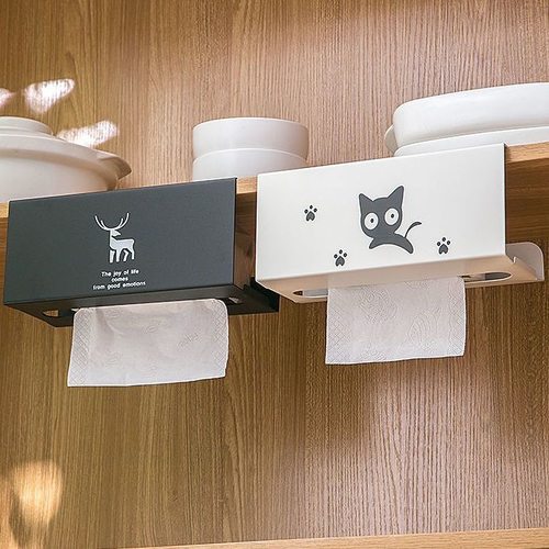 厨房纸巾架免打孔橱柜壁挂卷纸挂架用纸架悬挂收纳创意倒挂抽纸盒