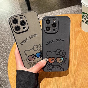 卡通镭射HelloKitty适用iPhone15Pro max手机壳苹果13小羊皮xr防摔12可爱11pro创意xs情侣KT猫保护套潮14plus