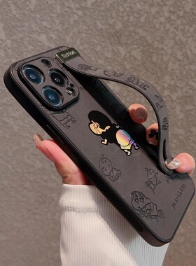 蜡笔小新手腕带适用苹果15promax手机壳14pmmax腕带14pro支架iphone13pormax镜头全包防摔iphonr12pormax皮质