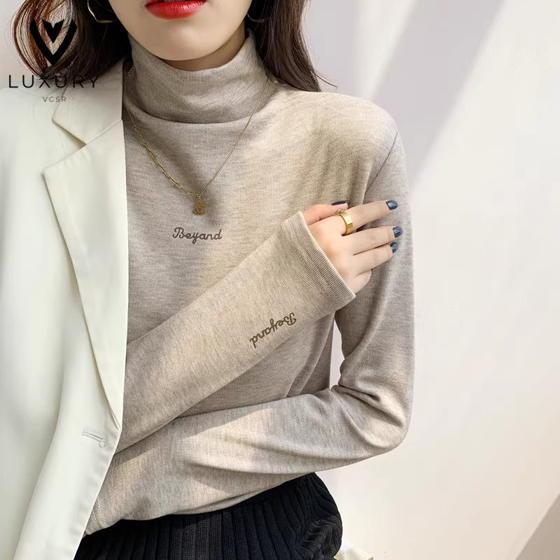 德绒修身中领半高领打底衫女加绒冬季新款内搭长袖t恤百搭上衣