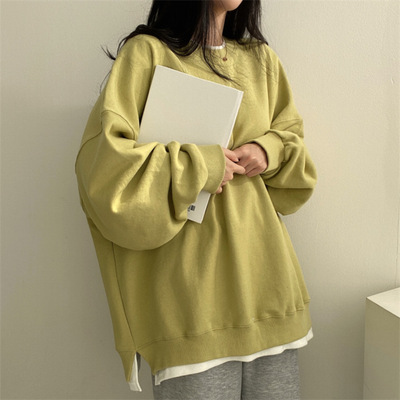 女士韩系假两件宽松卫衣