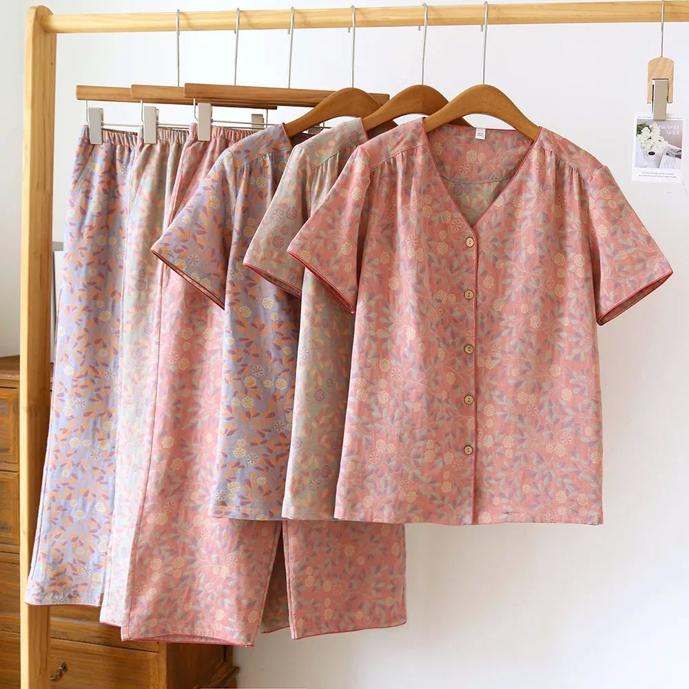 短袖长裤睡衣两件套女士