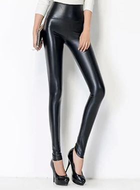 Small foot tight leather large cropped pan紧身皮裤大码九分裤