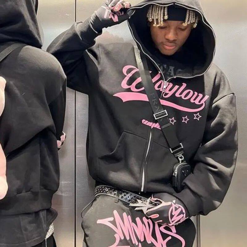 Printed Zipper Sweater Long Sleeve Hoodie 拉链卫衣长袖连帽衫