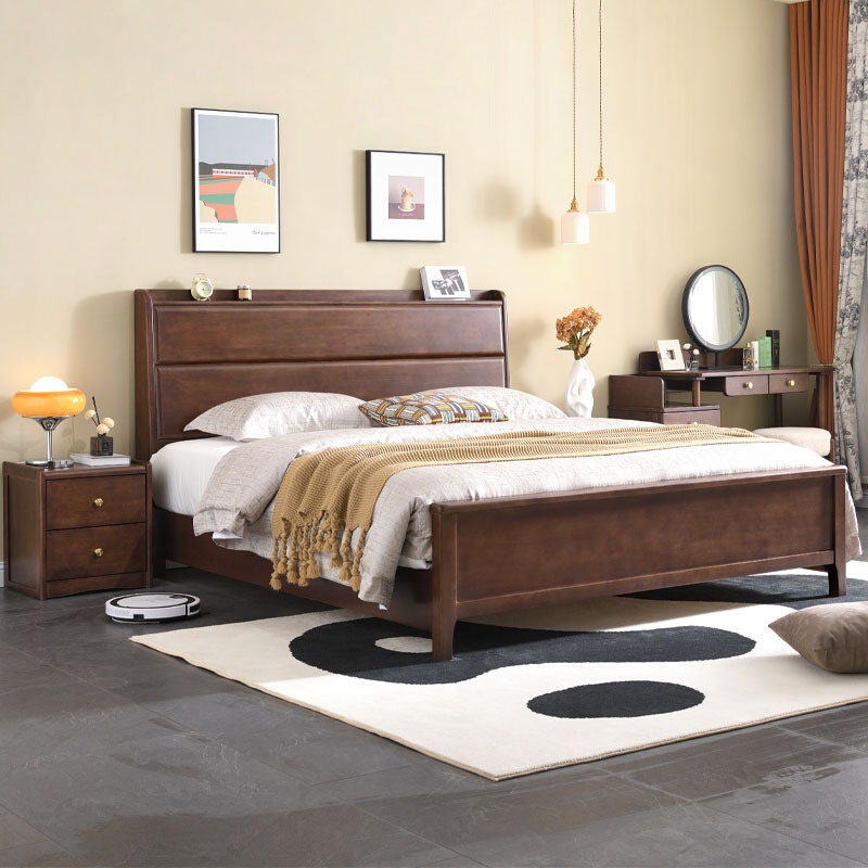 全实木双人床1.8米现代简约主卧婚床橡胶木高箱储物大床 工厂直销