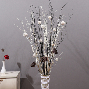 叶脉干花客厅落地假花干枝插花玄关隔断橱窗龙柳曲柳树枝装饰