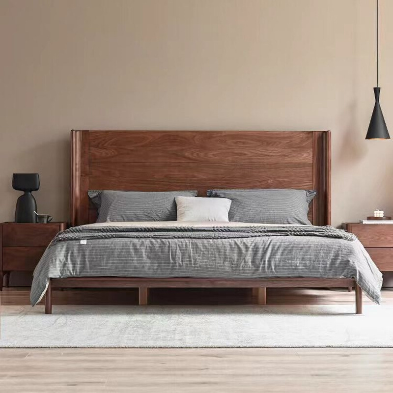 北欧实木床现代简约北美黑胡桃木床双人床储物家具飞行主卧