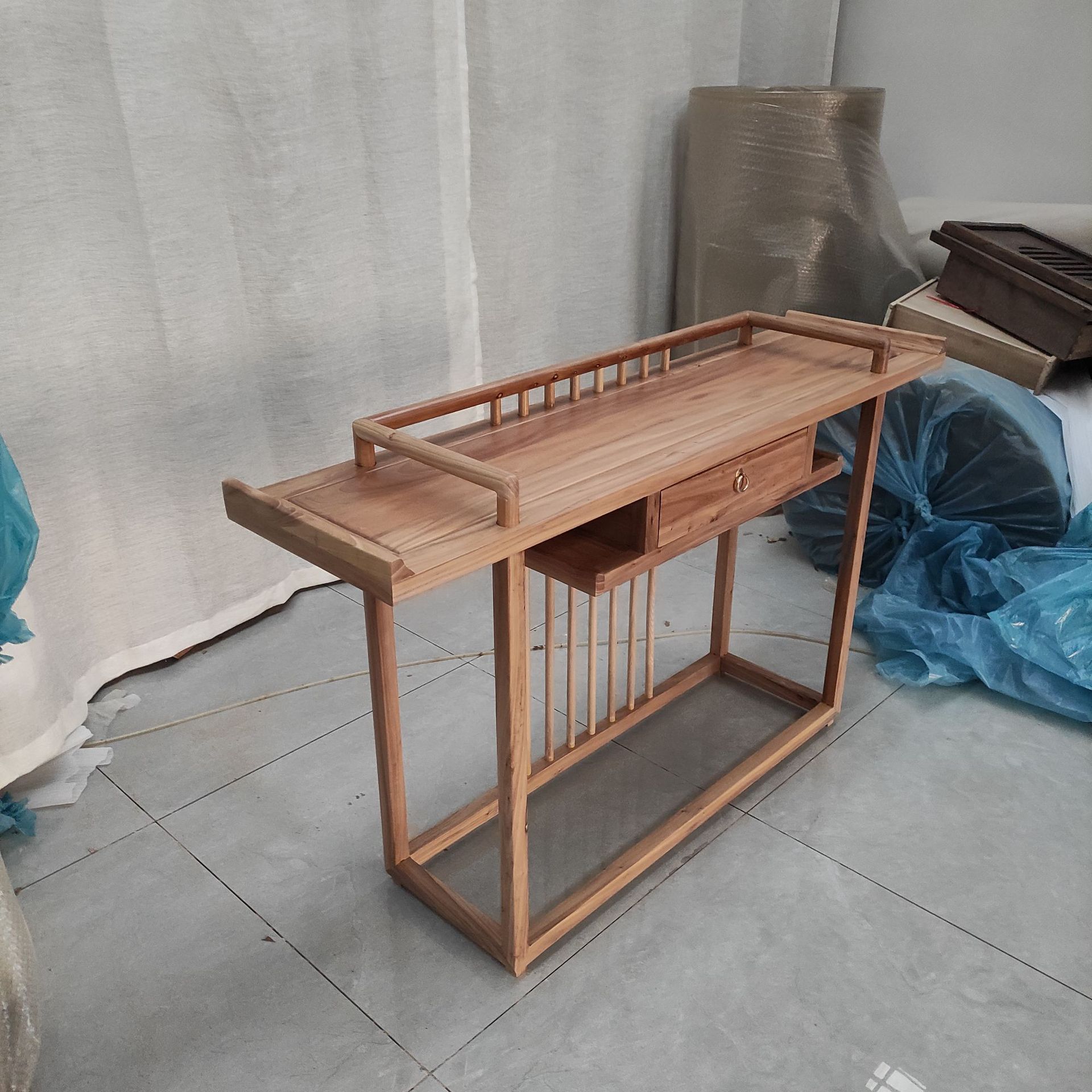 新中式玄关桌玄关柜实木置物台条案条几墙边桌免漆老榆木家具玄关