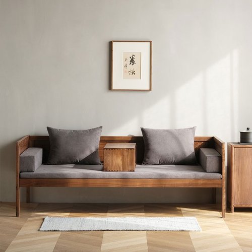 新中式黑胡桃木全实木坐卧沙发现代简约客厅沙发榻小户型沙发床榻