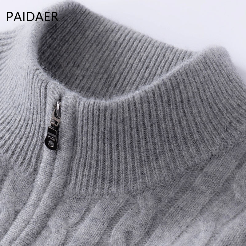 加厚半高领拉链100%纯山羊绒衫男2025年新款针织保暖扭花套头毛衣