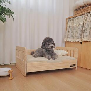 通用窝垫原木风小型犬床 nonopet实木宠物猫狗离地床耐抓帆布四季