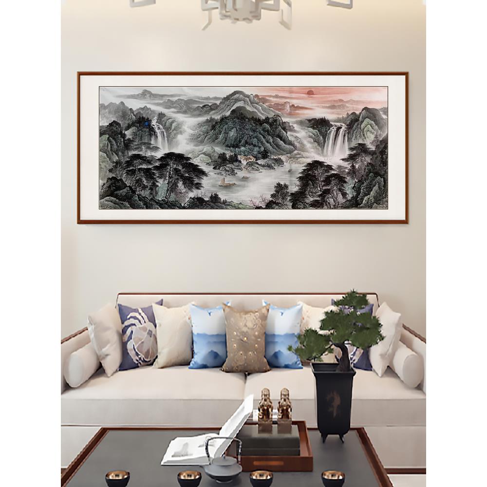 定制山水画手绘真迹旭日东升国画作品办公室客厅挂画新中式装饰画