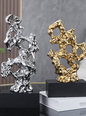 轻奢高档太湖石假山摆件家居客厅玄关酒柜电视柜办公室工艺装饰品