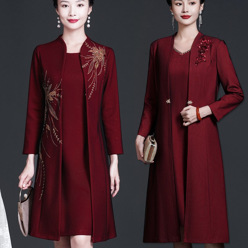 喜婆婆婚宴装2024新款结婚礼喜妈妈礼服高贵连衣裙秋冬季两件套装