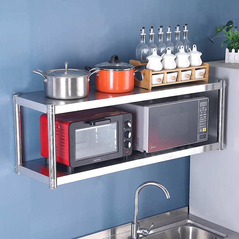 厨房不锈钢上墙置物架2三层壁挂式收纳架奶茶店上吊架酒店展示架