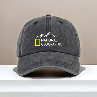 国家地理山峰户外National Geographic印花做旧棒球帽男女帽子