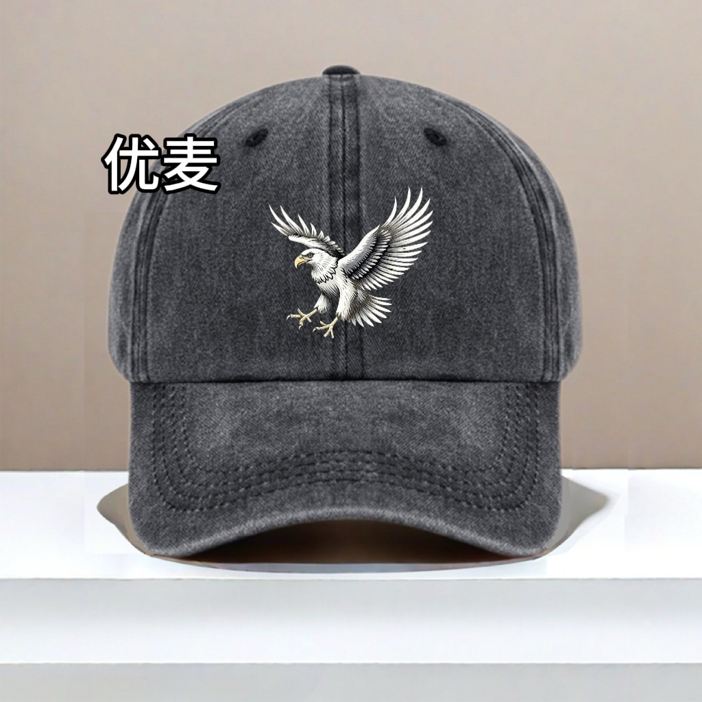 雄鹰印花棒球帽复古水洗帽子户外时尚鸭舌帽百搭新款男女遮阳帽软