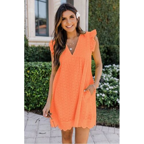 Hollow out sleeveless lace dress women女式镂空无袖花边连衣裙