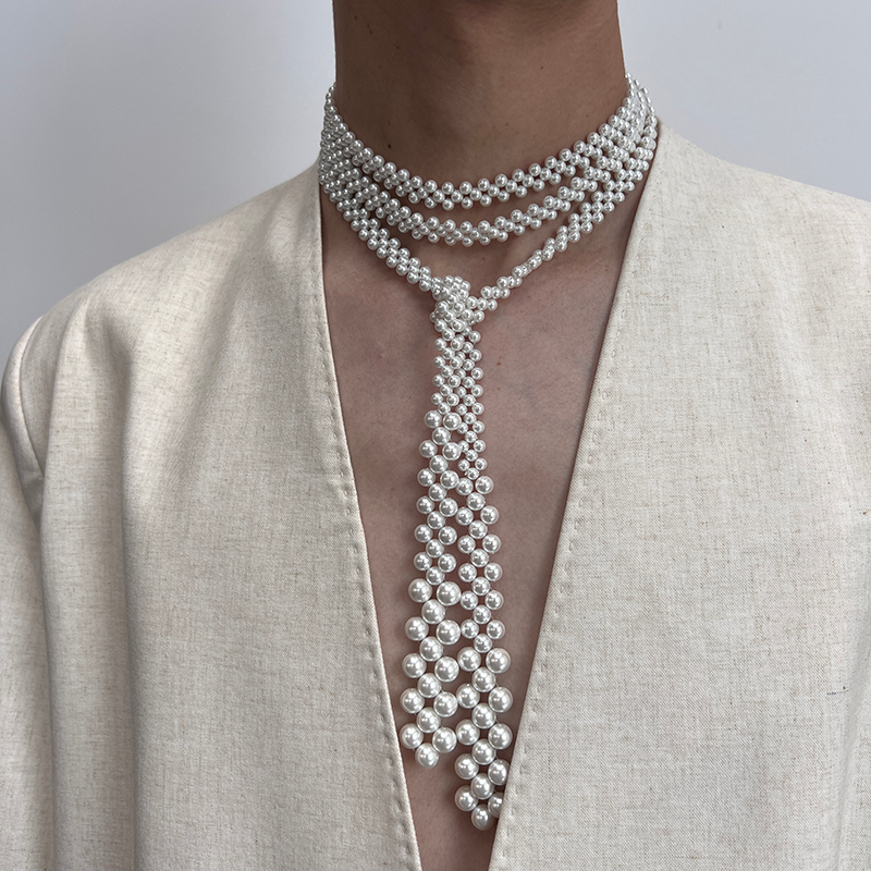 多层叠戴珍珠项链女毛衣链腰链