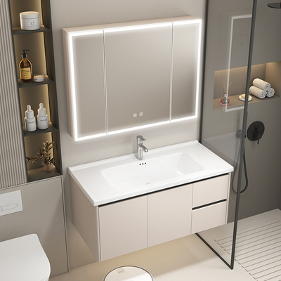 奶油风抽屉式蜂窝铝浴室柜