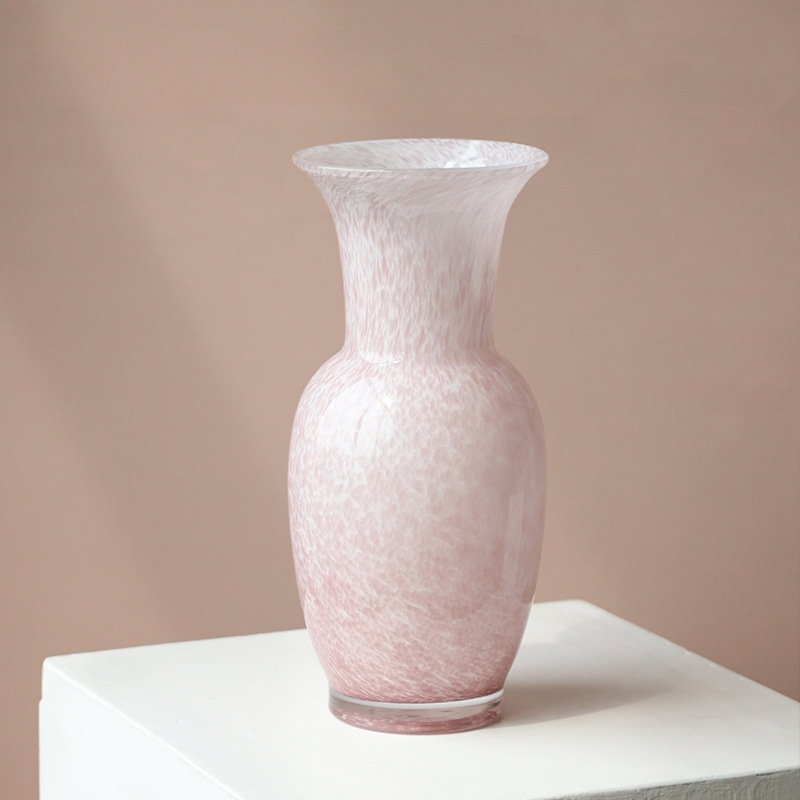 新中式粉色玻璃花瓶摆件